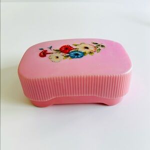 Vintage Pink Floral Soap Dish Case PMP Hong Kong Travel Bathroom Box